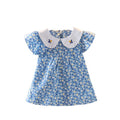 Girls' floral dress - new korean style for summer , featuring a peter pan collar, ruffle trim, and embroidery. wholesale children's dresses for export