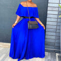 D3129  foreign trade women's summer new sexy off-the-shoulder pleated dress european and american style dress