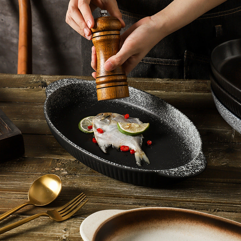 Large-capacity fish plate ceramic plate steamed fish plate creative for home fish plate special pepper fish head soup plate vegetable plate