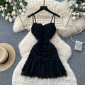 French lace patchwork camisole dress - summer slimming a-line mini dress - green sexy