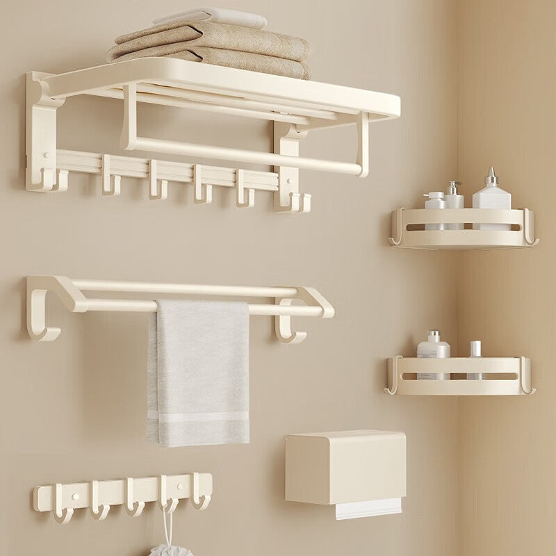 Cream style towel rack, punch-free bathroom towel rack, bathroom pendant five-piece set, bathroom toilet