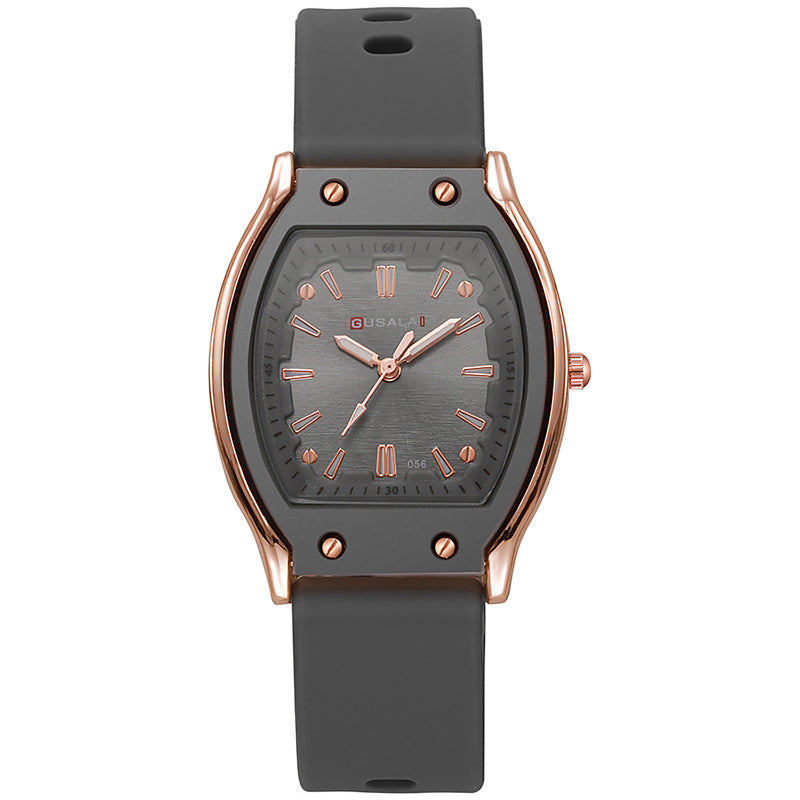 New arrival tweed style wine barrel square women's silicone watch high-looking women's watch student women's niche style quartz watch