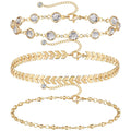 European and american cross-border trendy fashion fishbone chain anklet summer beach anklet women's beaded chain arrow zircon three-piece anklet set
