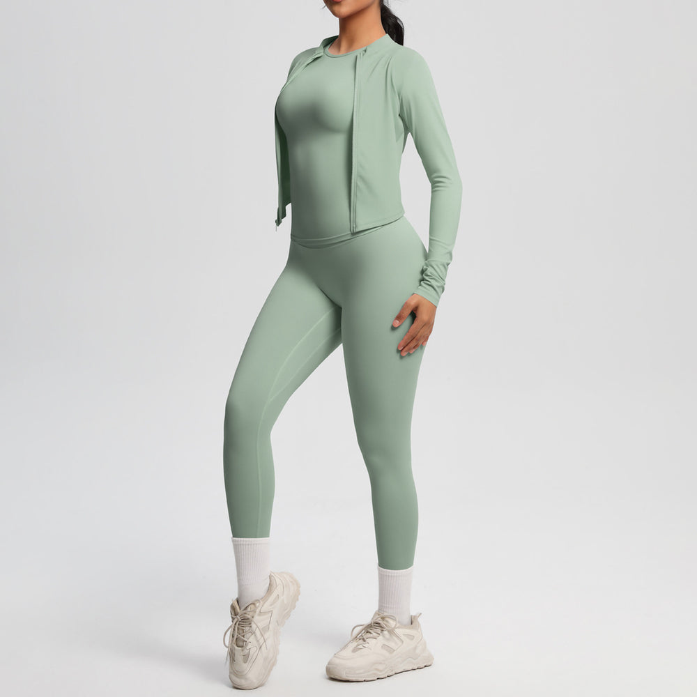 Ready-to-ship cross-border brushed microfiber seamless breathable compression short-sleeve three-piece activewear set for women - perfect for running, fitness, and yoga