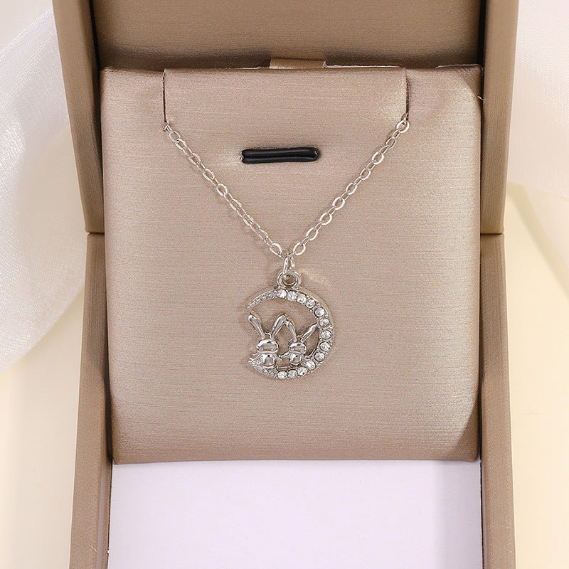 2024 new cross-border e-commerce jewelry: versatile diamond-studded butterfly pendant women's alloy rabbit necklace - wholesale