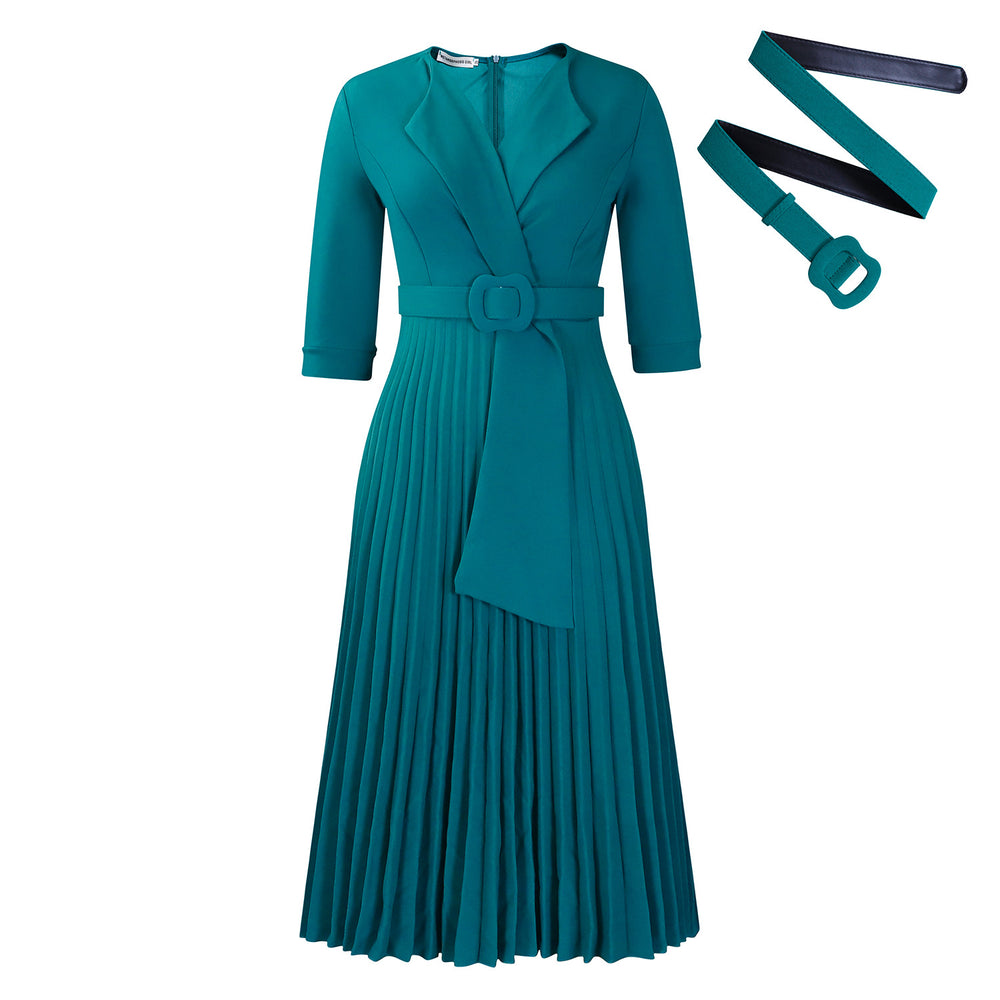 Q108  foreign trade women's new fashion ol blazer collar fashion tie waist pleated african dress