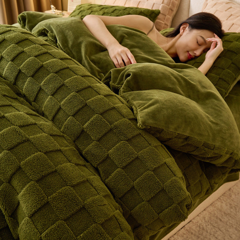 Solid color Tafu fleece four-piece winter thickened milk fleece quilt cover Nantong fleece bedding coral fleece sheets