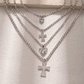 Diamond-studded heart cross pendant wholesale - cross-border fashion jewelry, multi-layer necklace, light luxury, premium full diamond clavicle chain