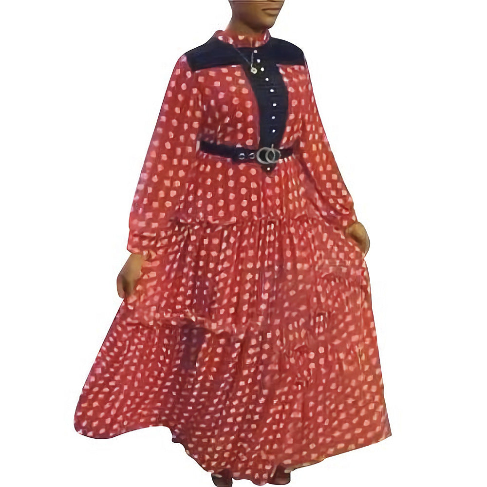 Aliexpress african plus size women's fresh and sweet dress pearl polka dot cake european and american  long skirt