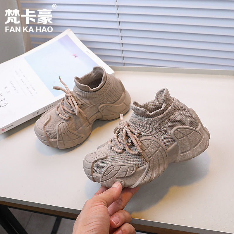 Vancahao hiking shoes kids flyknit coconut shoes  autumn new girls' breathable casual shoes for mid-to-large children
