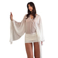 Women's foreign trade summer  new fashion deep v-neck sexy mesh panel see-through long sleeve bodycon dress