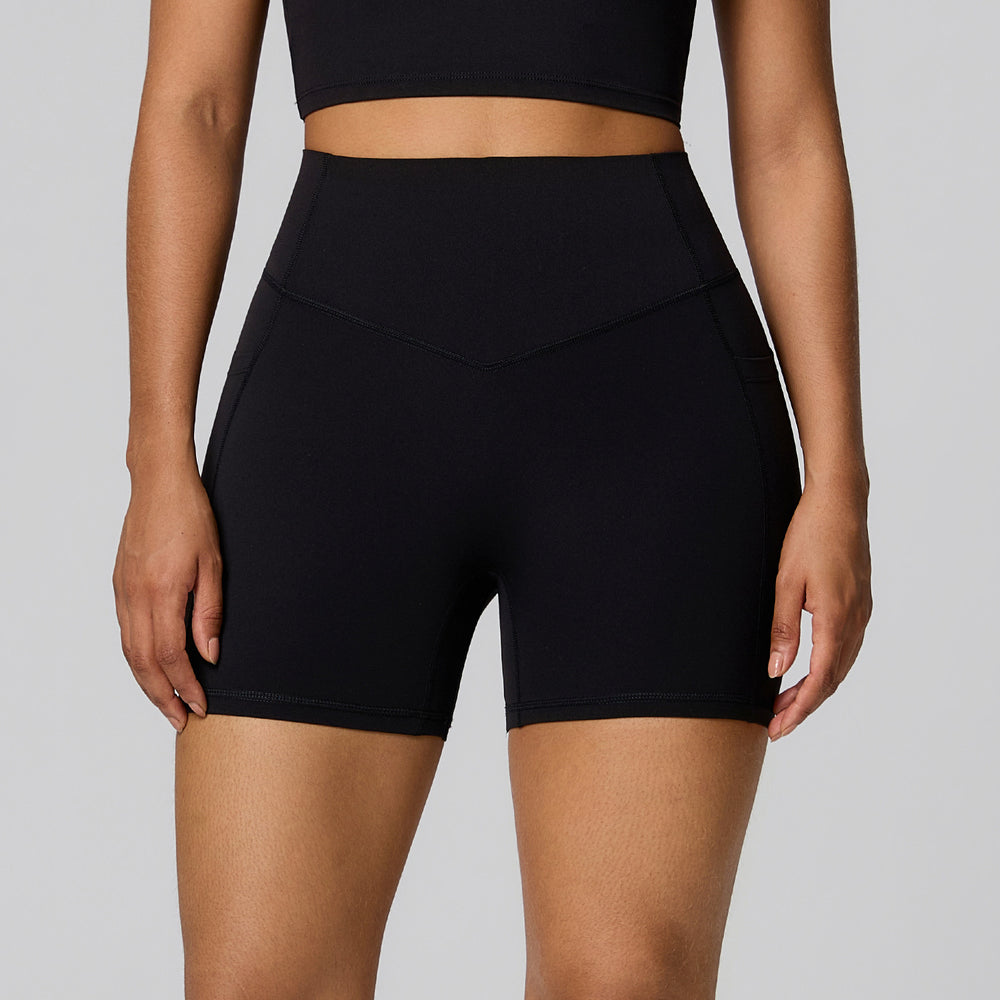 new arrivalhigh waist shaping yoga pants running fitness high elastic yoga shorts hip lifting tight flap pocket pants sports pants