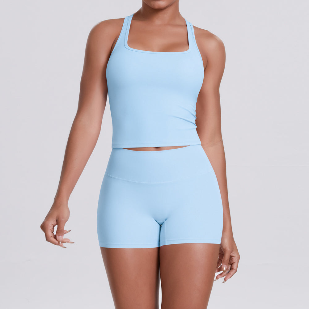 New arrival cross-border double-sided brushed pure color tight i-shaped back sports intimates running fitness yoga suit for women