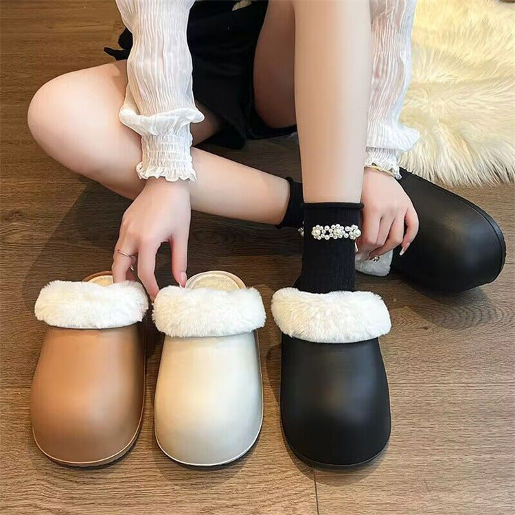 Fashion soft bottom toe-cap cotton slippers for women outwear 2023 autumnew arrival thick bottom cute heattech slippers