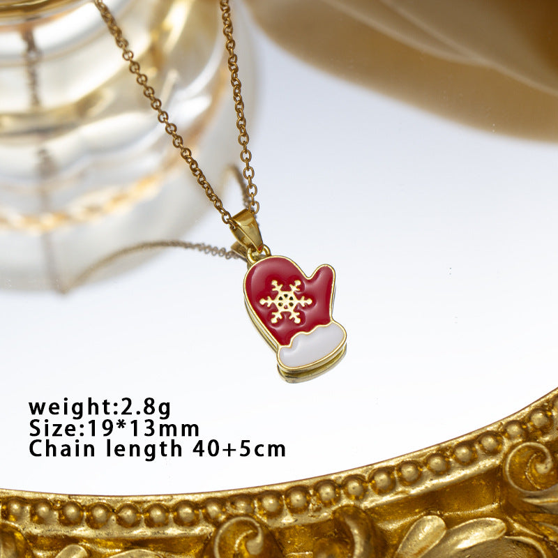 【titanium steel】christmas european and american santa claus reindeer snowman bell necklace - creative design, versatile necklace