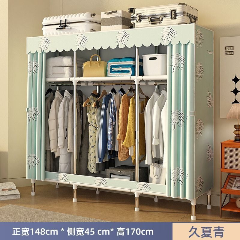 Simple wardrobe for home bedroom steel frame thickened and thickened steel pipe assembled cloth wardrobe rental room strong and durable cabinet
