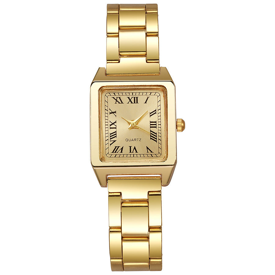 hot-selling small square watch, square women's watch, gold-tone stainless steel band quartz watch, fashionable and elegant watch, manufacturer in-stock wholesale
