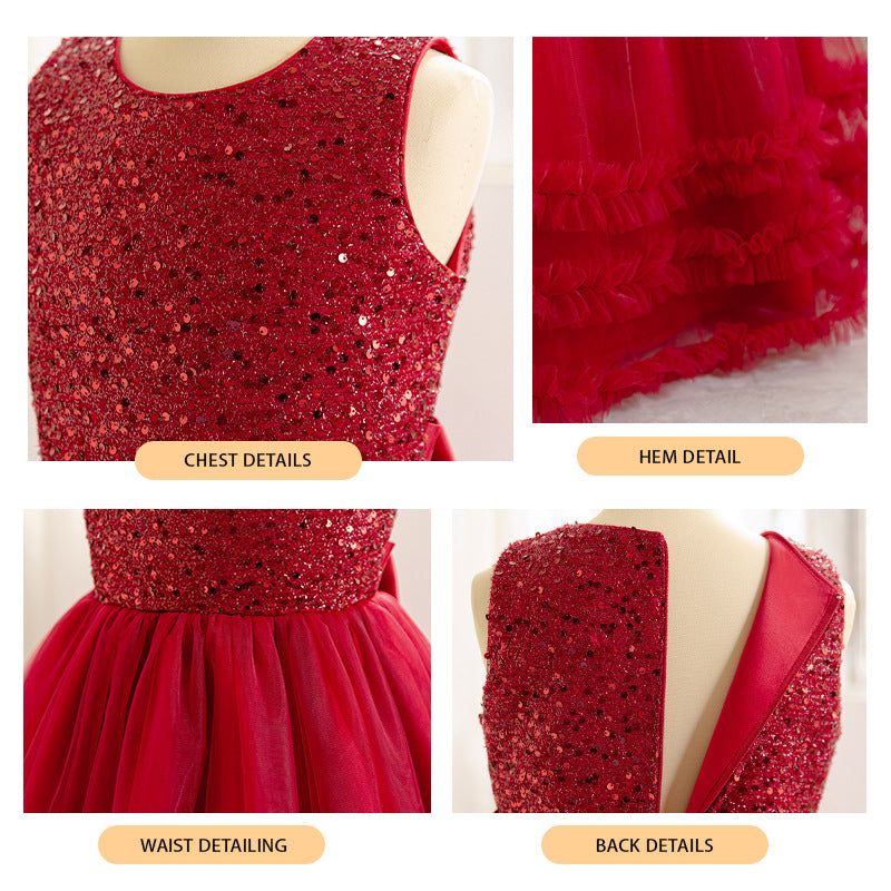 fashion style girl dress red classylong flower girl wedding dress evening dress mesh tutu skirt personalized model