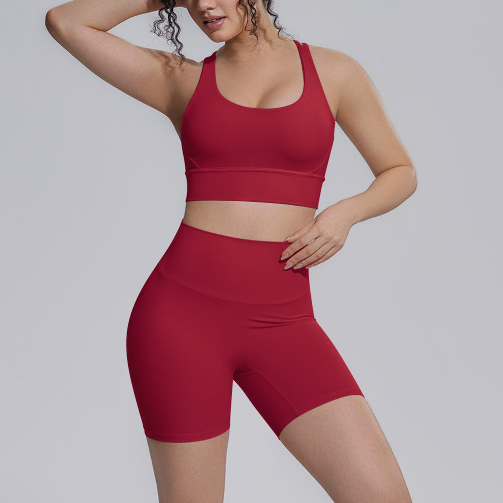 nude tight yoga wear cross-back sports bra suithigh waist hip lifting running fitness wear for women