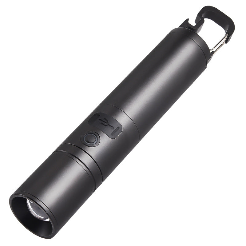 Cross-border new LED strong light zoom searchlight multi-function, outdoor lighting hook bottle opener charging flashlight