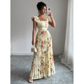 Women's rose print flutter sleeve pleated midi dress - casual & elegant spring/summer outfit for vacation