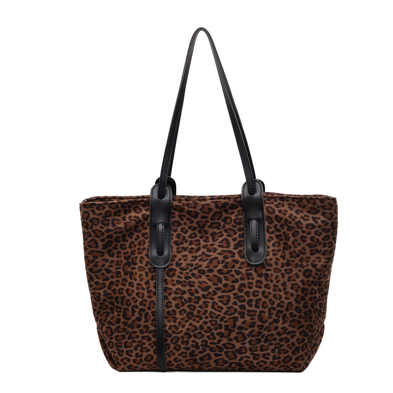 Lazy style leopard print tote bag women's bag new arrival 2025 fall and winter relaxation large bag large capacity shoulder work clothing bag