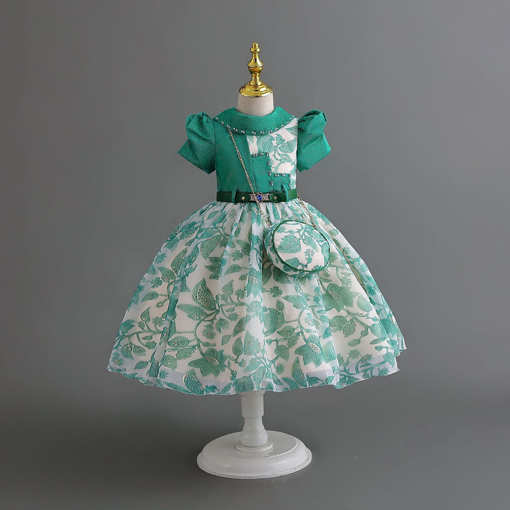 wholesale of ready-to-ship children's formal dresses, chiffon princess dresses with matching bags, girls' dresses