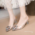Women's summer new arrivals: korean style pointed-toe sandals with transparent crystal heels, rhinestone embellishments, and hollow-out design – fashionable and sexy