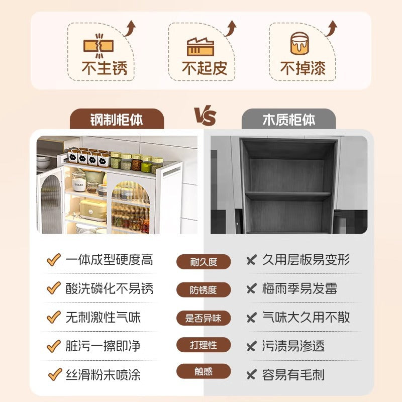 Household kitchen storage cabinet floor-standing multi-layer double door cabinet microwave dish storage cabinet movable storage rack