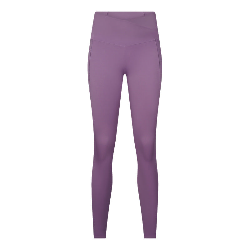 European and american new style criss-cross waistband women's sports leggings - seamless, high-stretch, butt-lifting, cropped yoga pants dl199
