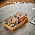 【two-compartment covered】gold-rimmed flat plate with solid wood tray