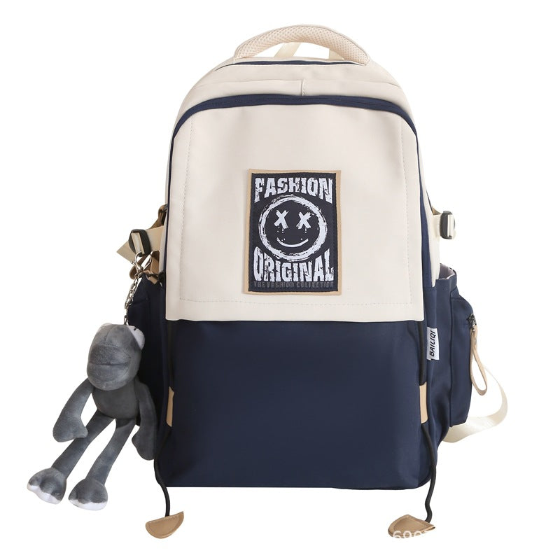 Backpack with flap closure and drawstring, american retro style, school bag for middle and high school students, casual travel, couple's backpack, lightweight college student book bag