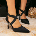 Huizhou aliexpress women's high heel sandals black fashion pointed toe cross strap stiletto heels pointed toe high heels