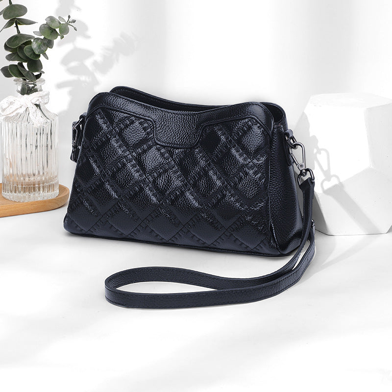 Rhombus first-layer cowhide shoulder women's bag large-capacity messenger bag 2025 new trendy women's fashion simple small square bag