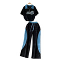 Women's casual activewear set - summer hong kong chic, retro-style embroidered short-sleeve top with high-waisted wide-leg pants