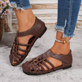 2026 summer new arrivals: woven round-toe breathable hollow-out retro sandals - comfortable, lightweight roman style women's footwear for cross-border e-commerce