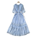French chic lace-trimmed lantern sleeve dress - slimming, elegant, and flowy maxi dress with tie waist