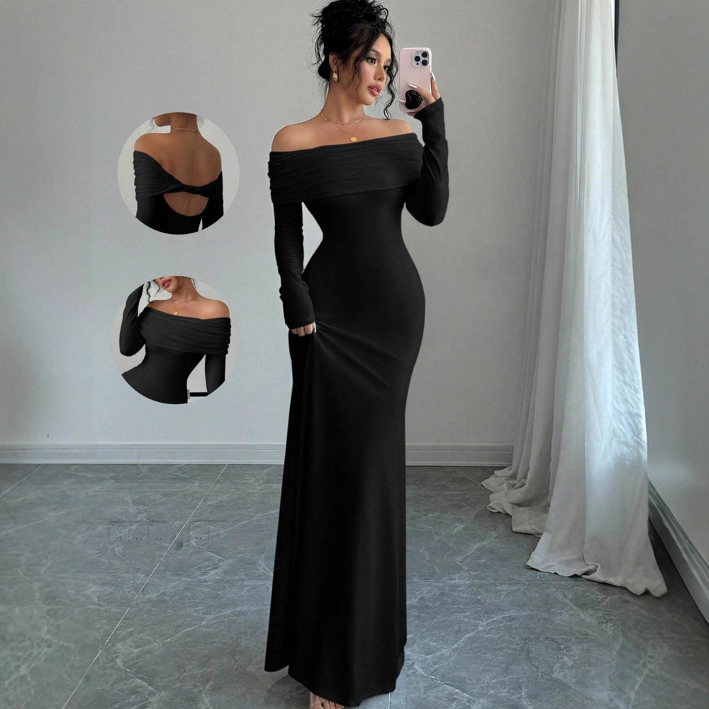 Export 2025 spring women's one-shoulder ruched bodycon fashionable elegant bodycon long evening gown dress
