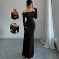 Export 2025 spring women's one-shoulder ruched bodycon fashionable elegant bodycon long evening gown dress