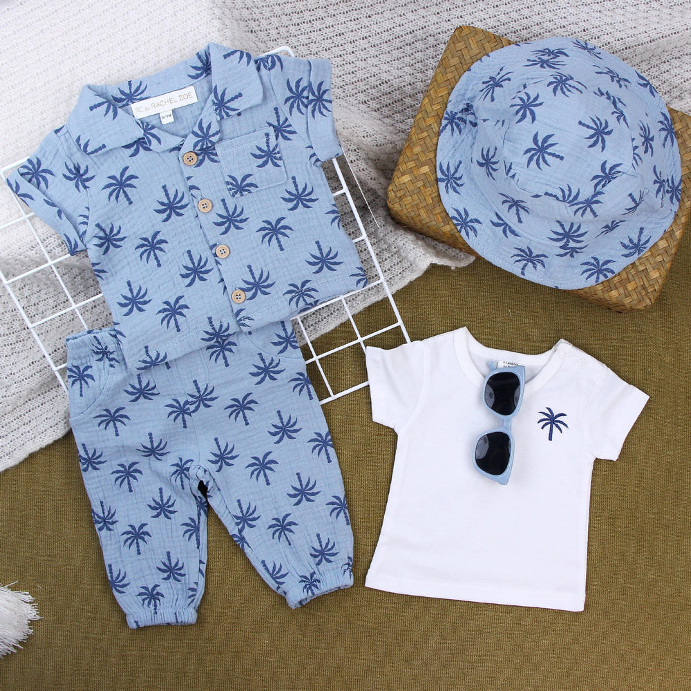Baby suitsummerpure cotton short-sleeved lapel shirt hat export children's clothing baby clothes breathable clothing