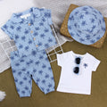 Baby suitsummerpure cotton short-sleeved lapel shirt hat export children's clothing baby clothes breathable clothing