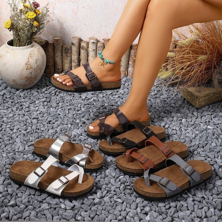 summernew arrival toe retroplus size slippers double row buckle open toe outwear sandals women's spot wholesale