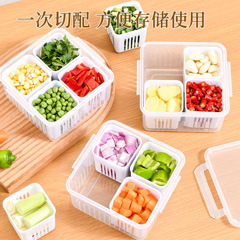Lecheng chopped green onion box, four-part green onion fresh-keeping box, green onion, ginger and garlic compartment storage box, refrigerator food refrigeration fresh-keeping box