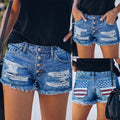 European and american cross-border women's fashion:  us classic independence day flag print  denim distressed shorts for women
