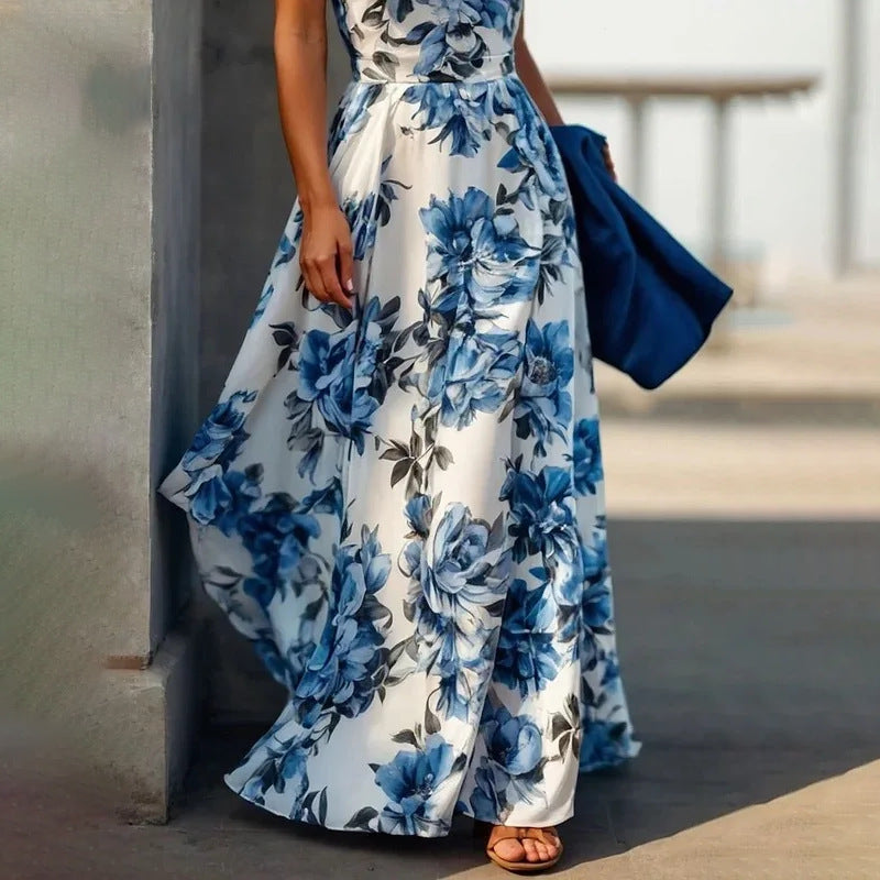 cross-border e-commerce women's fashion: european and american summer new arrivals - elegant and stylish printed maxi dress with a flowy skirt