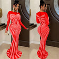 C6198   fashion women's solid color mesh see-through rhinestone long sleeve maxi dress