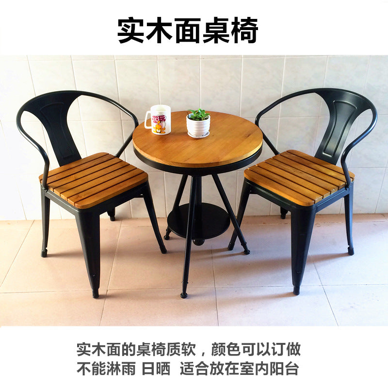 Anti-corrosive wood balcony tables and chairs outdoor leisure villa coffee milk tea shop courtyard waterproof plastic wood tables and chairs combination kit