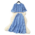 Frenchclassy sense cut out crochet lacesuit women's summerfashionshort bell sleeve shirt high waist skirt