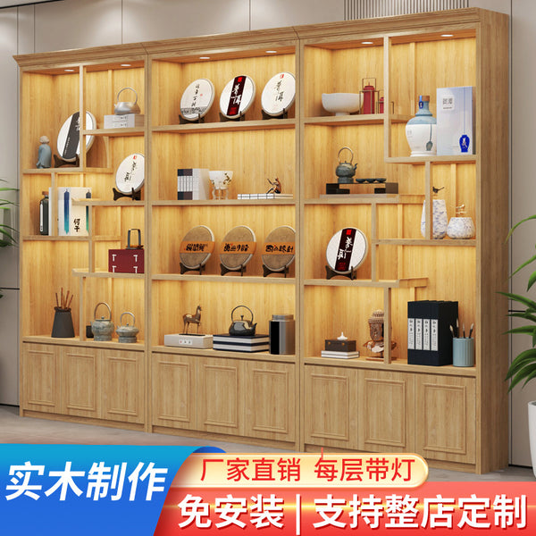 Solid wood tea display cabinet retro ornament antique product cabinet supermarket convenience store tobacco and wine cabinet Baijiu display cabinet