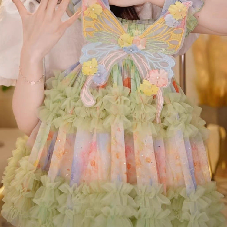 Girls' summer floral print princess dress - new  butterfly design - stylish and ethereal fairy dress for little girls